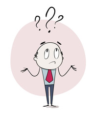 Man with question marks