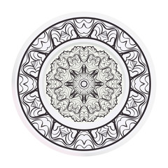 Naklejka premium Set of 2 matching decorative plates for interior design. Empty dish, porcelain plate mock up design. Vector illustration. Decorative plates with Mandala ornament patterns. Home decor background.