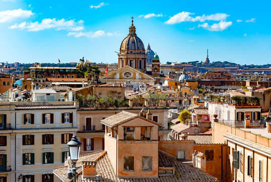View of Rome&rsquo;s city from Trinita dei Monti church, Rome, Italy