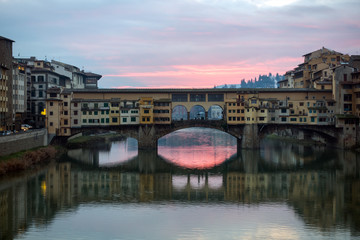 Ponte Vecchio at sunset, Florence, Tuscany, Italy.