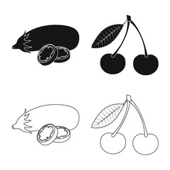 Vector design of vegetable and fruit icon. Collection of vegetable and vegetarian vector icon for stock.