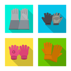 Vector illustration of glove and winter sign. Set of glove and equipment stock symbol for web.