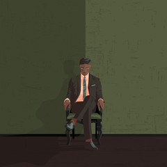 abstract image of a man in a suit sitting in a chair.