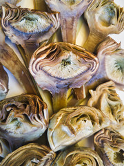 Steamed artichoke hearts viewed from above