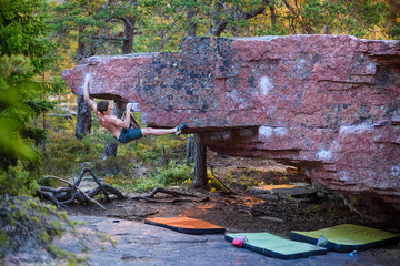 Rock climbing. Active sports lifestyle athlete power training.