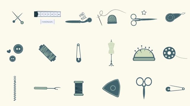 animation with the image of tools for sewing. theme for fashion. 
