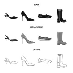 Vector illustration of footwear and woman sign. Collection of footwear and foot vector icon for stock.