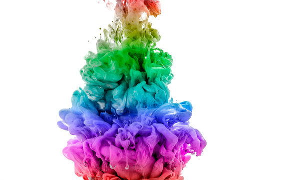 Acrylic colors and ink in water. Abstract frame background. Isolated on white.