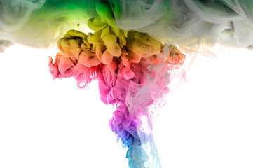 Acrylic colors and ink in water. Abstract frame background. Isolated on white.