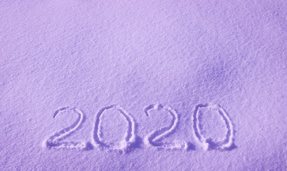 The inscription on the snow 2020 with copy space, a template for the inscription, text, design. Postcard template. The concept of holiday, vacation.