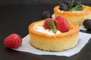 tartlets with cottage cheese and berries. cheesecake.