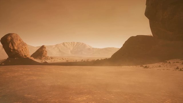 Panoramic landscape on the surface of Mars. Realistic cinematic animation.