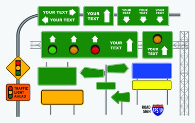 set of road sign or traffic light. easy to modify