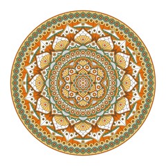 Round mandala with a bright pattern isolated on white background. Vector print.