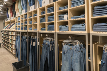 jeans display in the fashion store