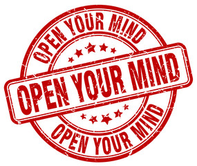 open your mind red grunge round vintage rubber stamp