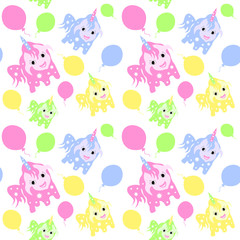 Seamless patterns with unicorns, graphics. Vector illustration, can be used for fabrics, wallpaper and wrapping paper.
