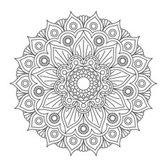Coloring book with mandala pattern. Black and white vector illustration.
