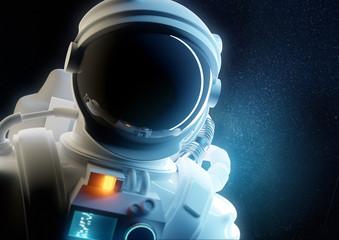Portrait of an Astronaut spaceman floating in space. 3D people illustration.