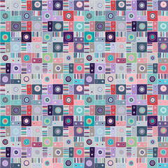 Seamless vector pattern. Textured geometrical drawn background with figures, squares, circle, dots lines, rectangles. Print for background, wallpaper, packaging wrapping fabric Graphic abstract design