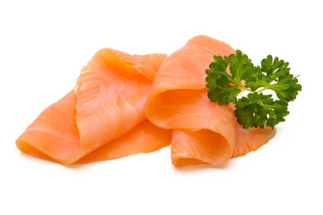 Fresh salmon slice and spice on the white background.