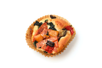 ソーセージ 野菜 フォカッチャ 総菜 ピザ パン 白背景