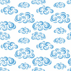 Hand Drawn Pattern. Cute Clouds Background. Endless Vector.