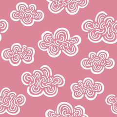 Hand Drawn Pattern. Cute Clouds Background. Endless Vector.