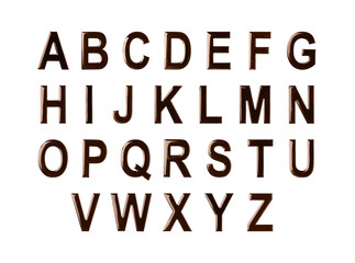 Creative alphabet made of melted chocolate on white background