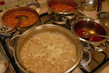 cooking ravioli in pot,