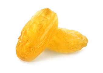 Tasty raisins on white background. Healthy dried fruit