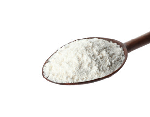 Fototapeta na wymiar Spoon of wheat flour isolated on white