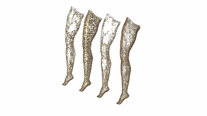 polygonal female legs standing on tiptoes golden mesh wire prosthetics concept. 3d illustration isolated on white background