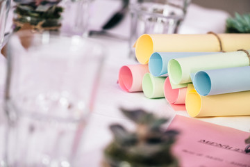 Roll of colorful paper on a table