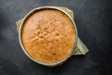 raw dough mix ingredients (eggs, flour and others). food background. copy space