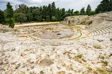 Fototapeta na wymiar Ancient Greek Theater lies on the south slopes of the Temenite hill