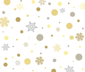 Christmas background, gold and silver snowflakes on white background. Background for New year and Christmas. Elegant new background - Vector