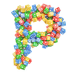 Letter P, from ABC Alphabet Wooden Blocks. 3D rendering