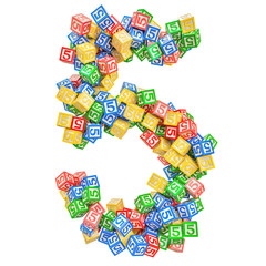 Number 5, from ABC Alphabet Wooden Blocks. 3D rendering
