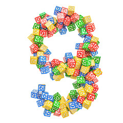 Number 9, from ABC Alphabet Wooden Blocks. 3D rendering