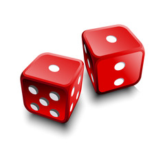 Two realistic 3D dice on white background vector illustration