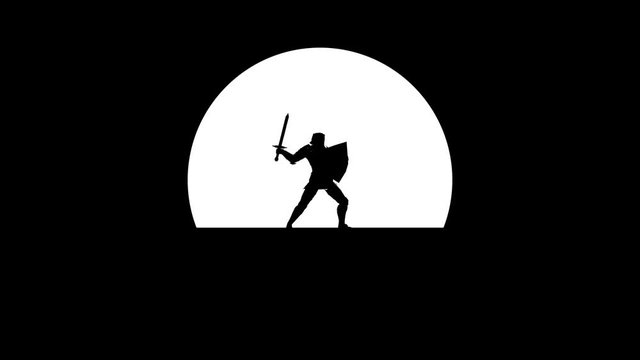 Knight Silhouette on a Moon Background on Vector Style
