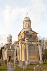 Twin towers of burnt down church in Mistley