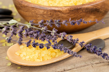 Spa still life. Spa treatments with sea salt, stones