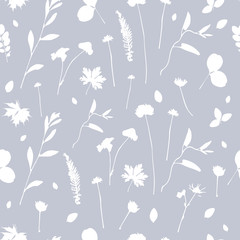 Elegant plant background cyanotype floral seamless pattern