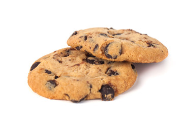 Chocolate chip cookies isolated on white background