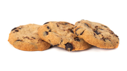 Chocolate chip cookies isolated on white background
