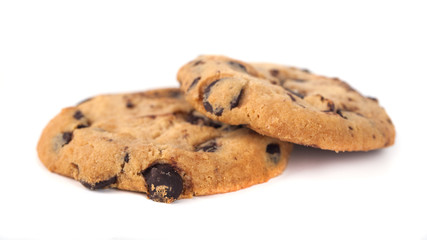 Chocolate chip cookies isolated on white background
