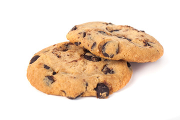 Chocolate chip cookies isolated on white background