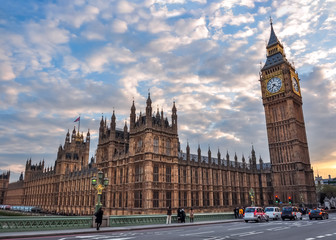 Fototapeta na wymiar Houses of Parliament and Big Ben at sunset, London, UK